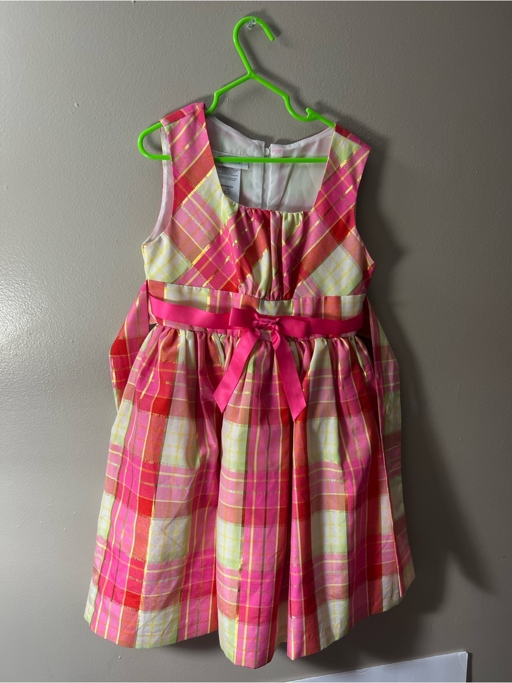Bonnie Jean Pink Plaid Ribbon Sash Dress
